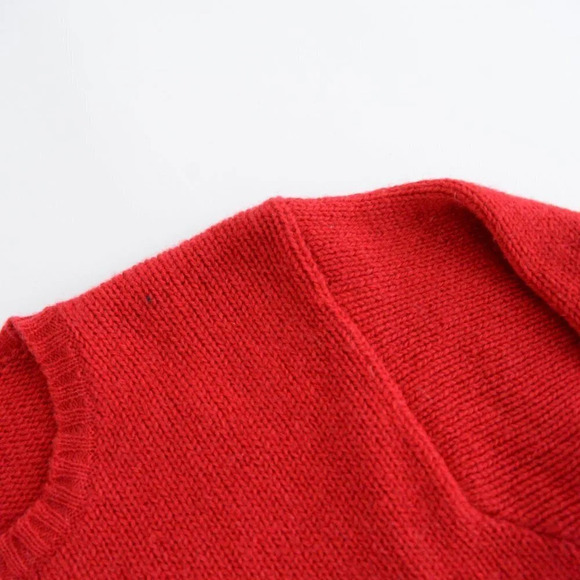 Vintage Charter Club  Red 100% Wool w/ Suede Patch Knit Crewneck Sweater L - Picture 12 of 12